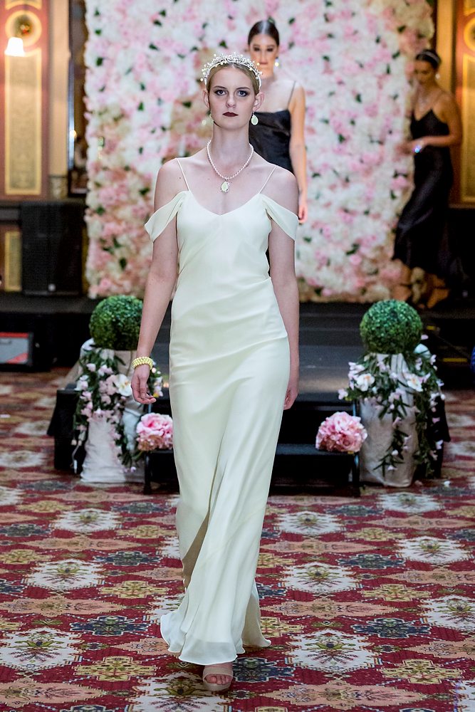 Model wears Anais Gown in Lemon Lucy Laurita