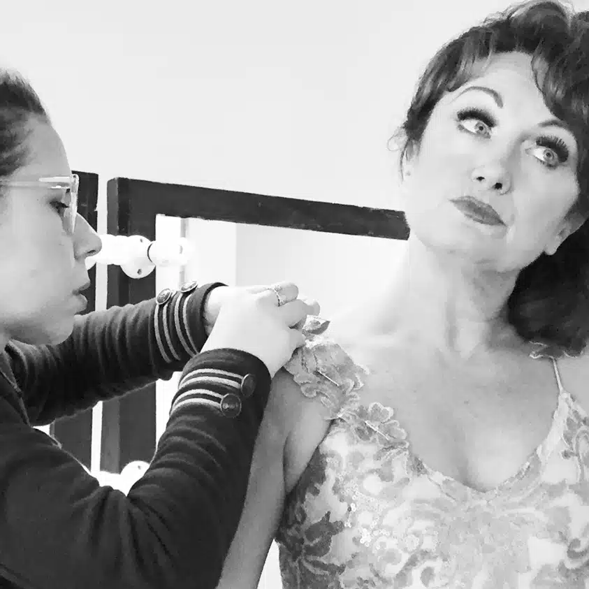 Dress fitting with Caroline OConnor